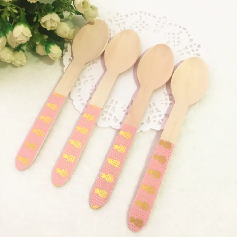 36 шт. набор деревянных столовых приборов фольга розовый с золотом ананас горошек