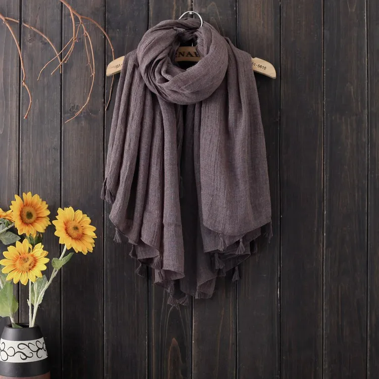 Dark gray Wuaumx модный квадратный шарф 140*140 см для женщин, хлопковый мягкий шарф хиджаб, Тонкие шарфы палантины шаль с кисточками, платок для женщин - Цвет: Dark gray
