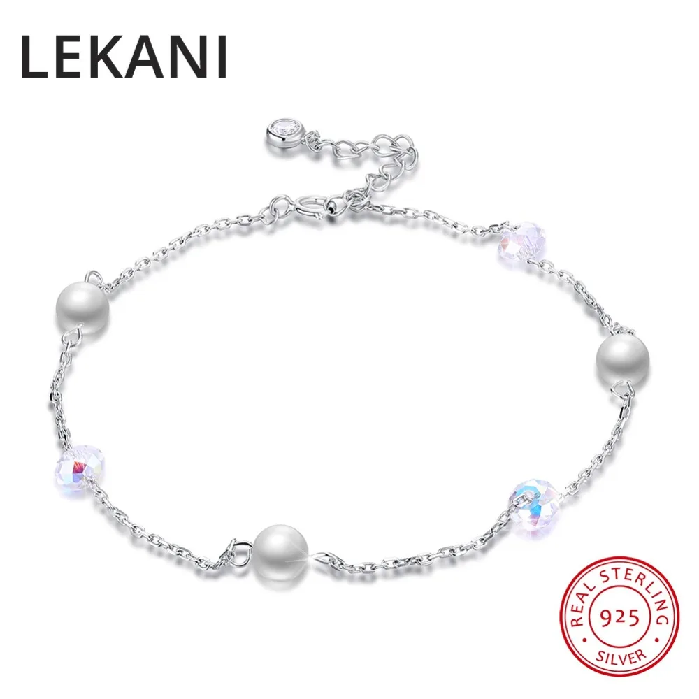 Женские браслеты цепочки LEKANI Серебряные бусы с кристаллами Сваровски цепочка на