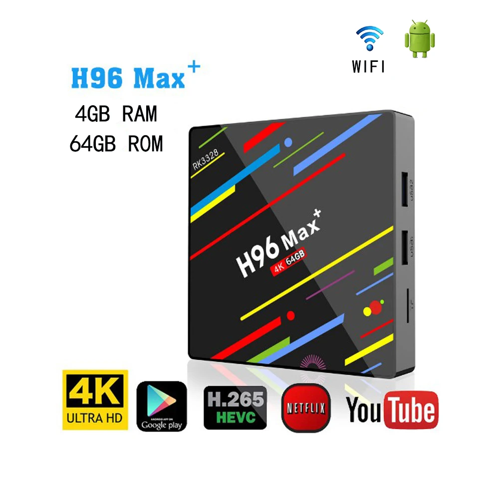 Android H96 MAX Plus Smart TV Box 4 Гб ОЗУ 32/64 ПЗУ Wifi RK3328 Четырехъядерный 4K H.265 медиаплеер |