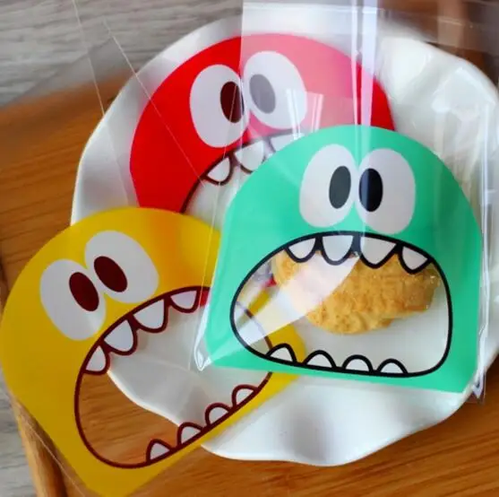 100 упаковок милый маленький монстр пластиковые пакеты для печенья самоклеющийся