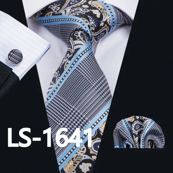 LS1641 LS-1610 Barry. Wang Мужской галстук шелк жаккардовый тканый галстук носовой платок Запонки Наборы для формальных Свадебная деловая вечеринка - Цвет: LS1641