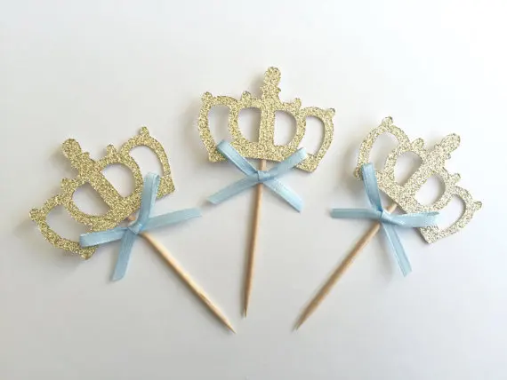 Антикварные искусственные топперы для капкейков с синим бантом мальчиков и