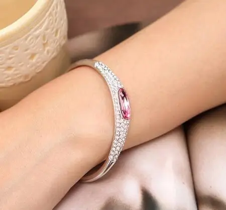 silver darkpink Австрийский Кристалл глаз тапочки AAAA+ стразы манжета жесткий Браслет Подарочный качество модные ювелирные изделия Прямая поставка Новое поступление - Окраска металла: silver darkpink