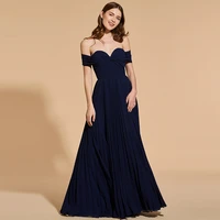 tanpell off the shoulder prom dresses blue short sleeves floor length a line gown women evening party customed formal prom dress