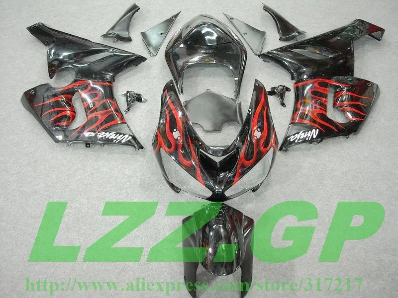 

Injection Red flame black fairing kit For NINJA ZX 6R 636 05 06 ZX-6R 05-06 ZX6R 2005 2006 ZX 6R 05 06 bodywork ZILKS1