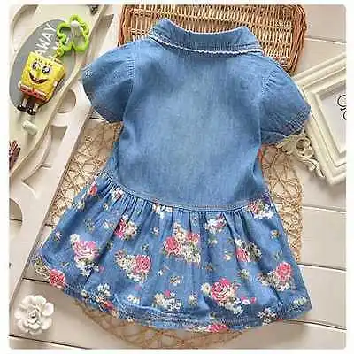 2018 Fashion Girl Summer Princess Floral Dresses Kid Baby Party Pageant Bow Denim Clothes | Детская одежда и обувь