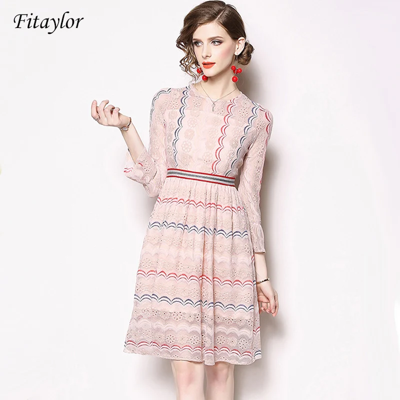 Fitaylor весенние женские новые кружевные розовые платья элегантные цветные