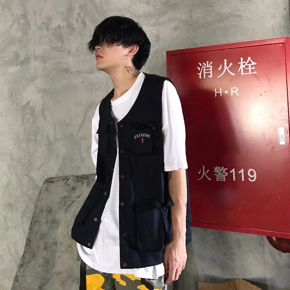 Новинка 2017 Мужская одежда модный уличный жилет тренд Свободный с несколькими