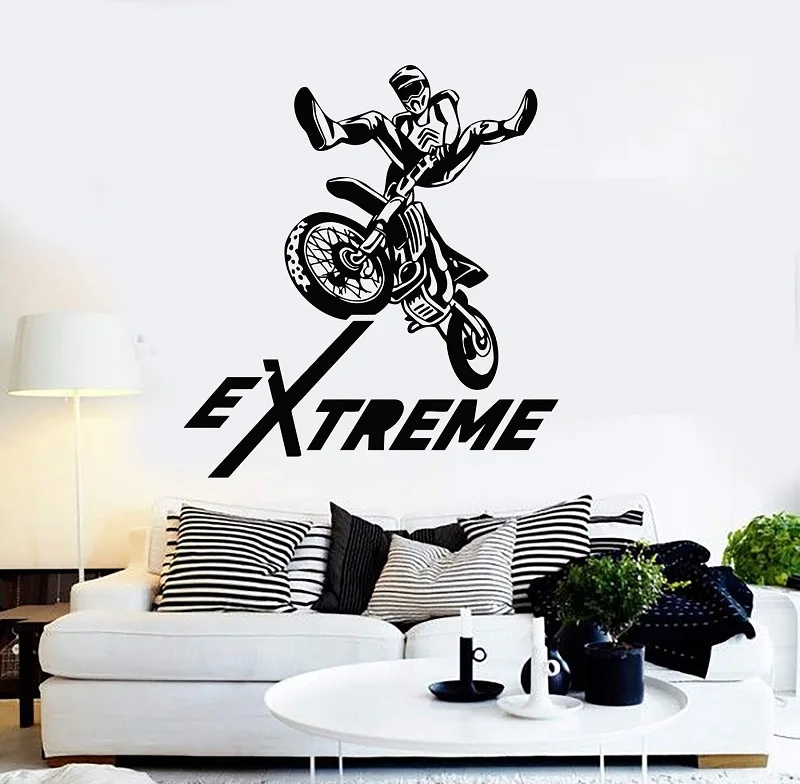 

Vinyl wall applique extreme motorcycle sports competition test freestyle motocross stickers, home wall stickers QC36