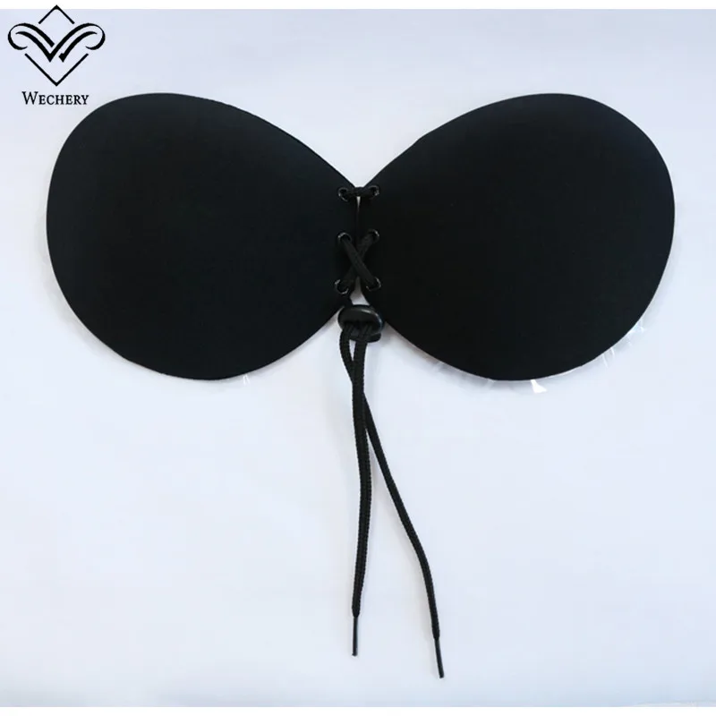 Wechery Strapless Bra Womens Backless Push Up Seamless One Piece Bras Sexy Lace Up Adhesive Plus Size Lingerie