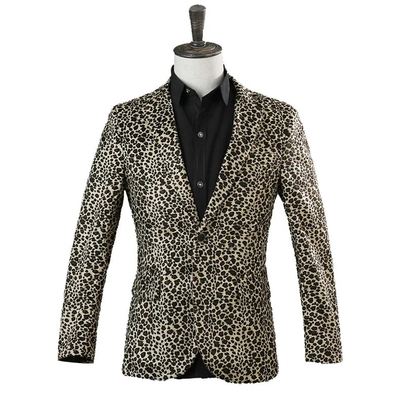 

Новый Для мужчин певцов этап куртка певец сценический костюм для ночного клуба Slim костюмы DJ DS Выступления леопардовым принтом пальто