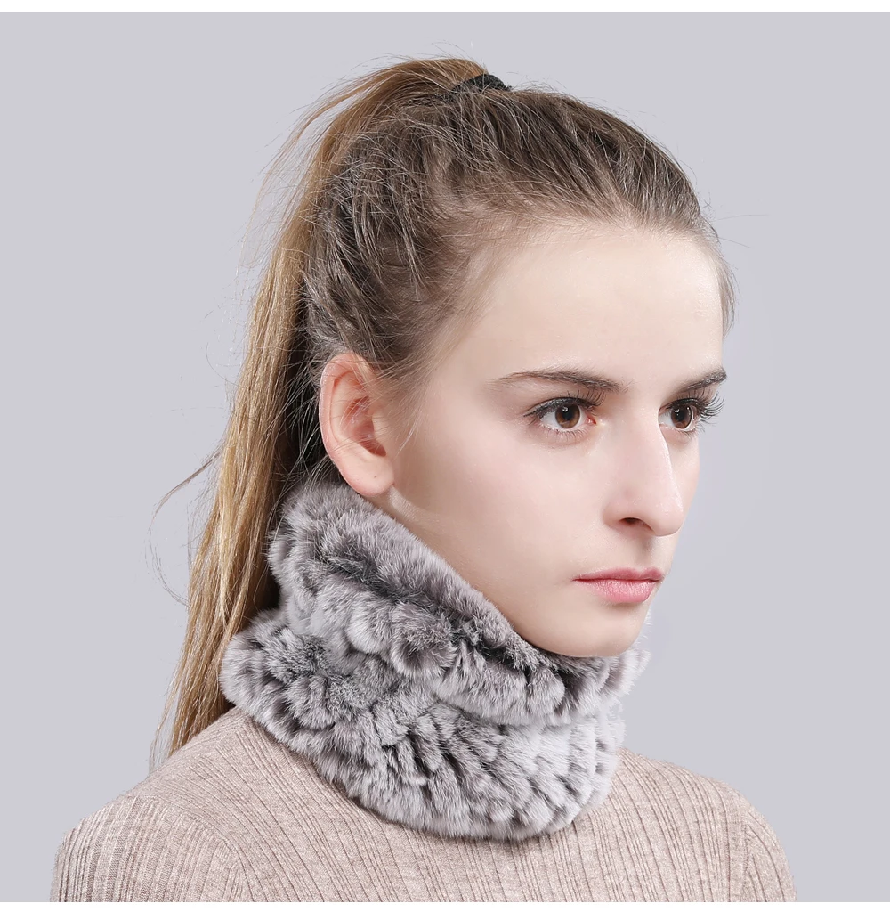 Women Real Fur Handmade Stretch Fur Scarf Knit Genuine Rex Rabbit Fur Headbands Girls Natural Fur Ring Cowl Snood Scarves Winter