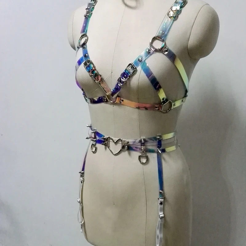Пояс подвязка ручной работы из ПВХ с 4 лямками в готическом стиле|harness belt|choker braspike