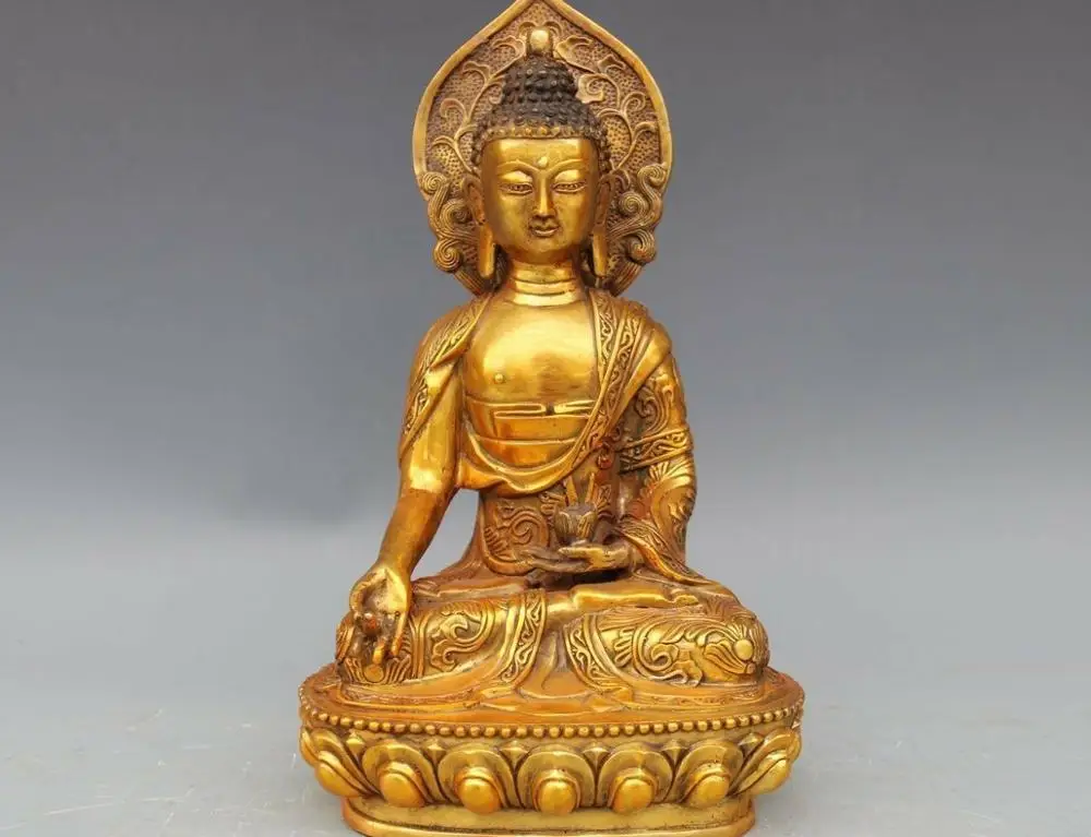 Old China Buddhism Copper Bronze Gild Sakyamuni Amitabha Buddha Tathagata Statue | Дом и сад