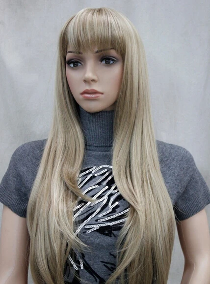 100% Изображения full lace wigFashion Коричневый Блондин Смешанный Длинные Прямые челки