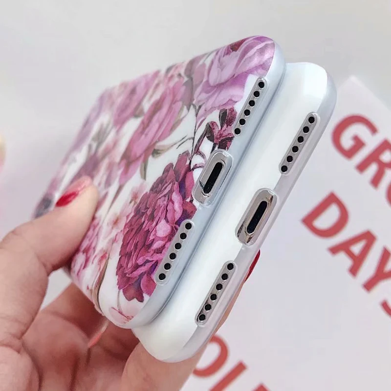 Мраморный чехол для телефона iPhone XS Max силиконовый с подставкой в виде листьев и