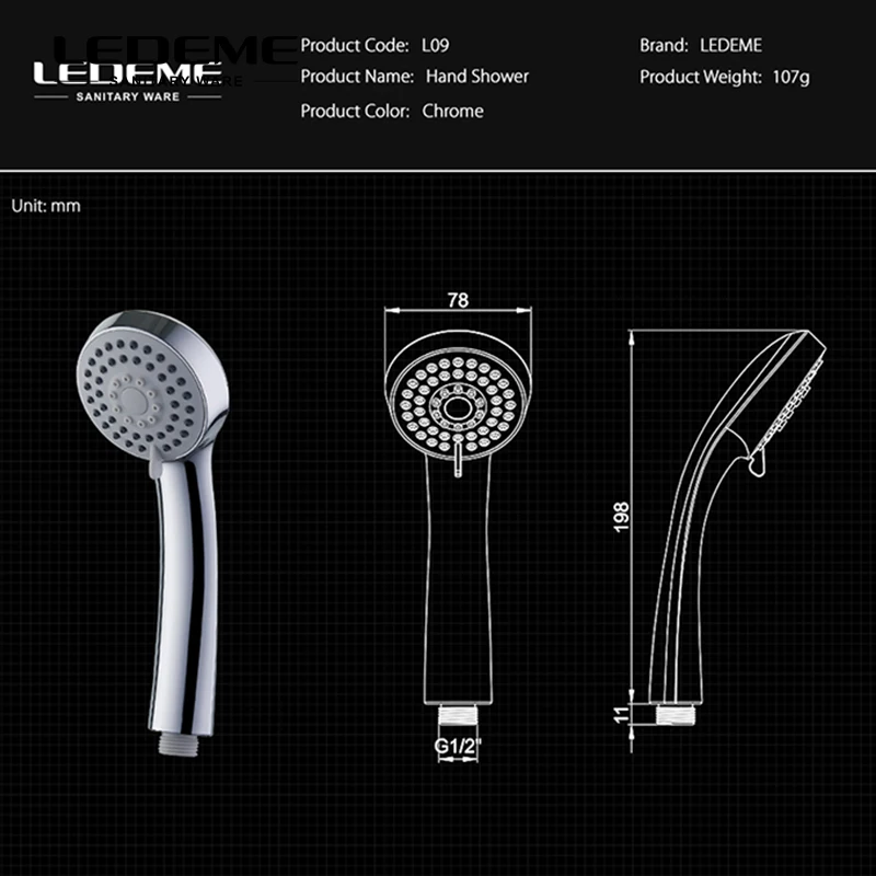 LEDEME насадка для душа 3-функциональная круглая душевая головка ABS пластик