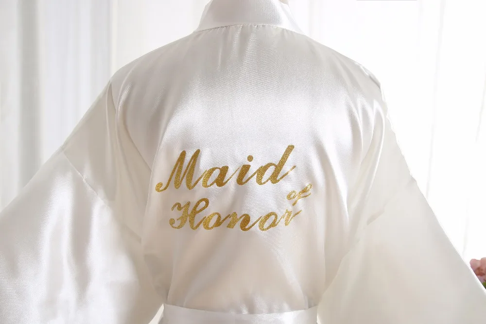 Атласное кимоно Стразы с надписью для невесты халат горничной и матери одежда