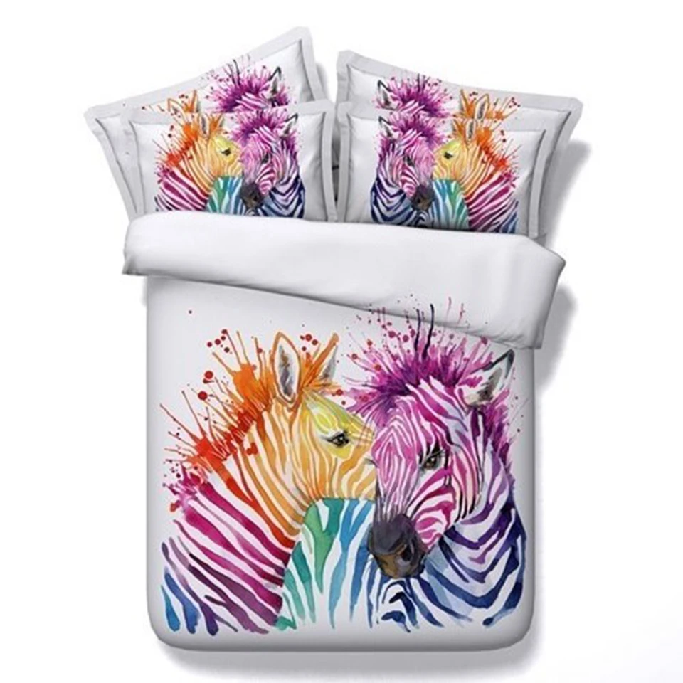 Art Animal Bedding Set Watercolor zebra Printed Duvet Cover +Pillowcases Home Textiles 3pcs Bedclothes | Дом и сад
