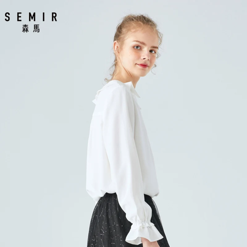 Женская шифоновая рубашка SEMIR с длинным рукавом и воротником в виде листьев