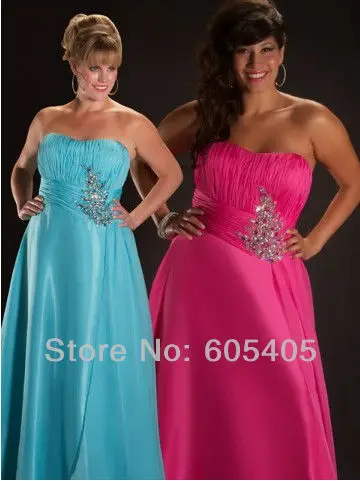 Wholesale-A-line Sweetheart Chiffon Long Beaded Plus Size Prom Dresses Ruffled Evening 2014 New Arrival | Свадьбы и торжества