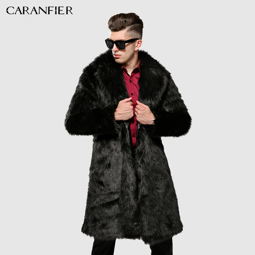 CARANFIER пальто из искусственного меха Мужская зимняя теплая верхняя одежда Длинная