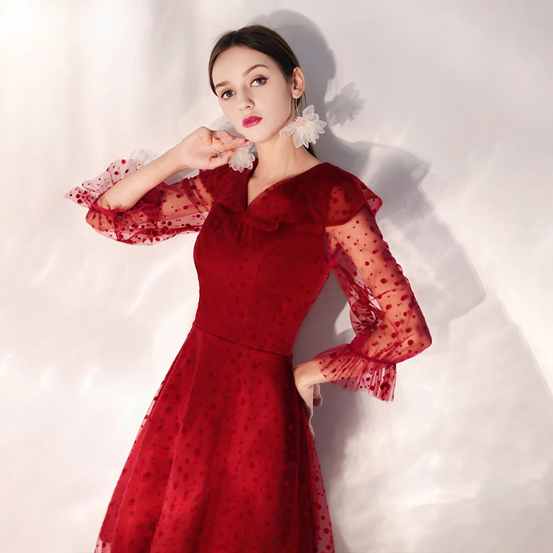 SSYfashion V-Neck 3/4 Sleeves Zipper Back Above Knee Mini Red Cocktail Dress Custom Party Prom Short Vestido De Coctel | Свадьбы и