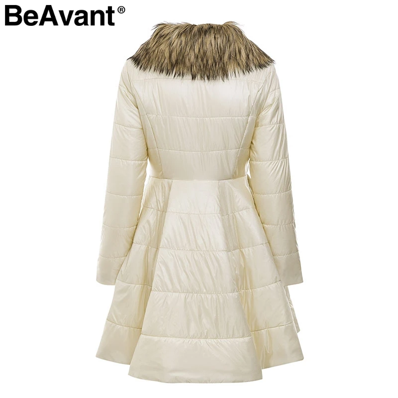 BeAvant, парка с меховым воротником, Женское пальто, элегантное, большое, с подкладкой, длинное, зимнее пальто, с баской, с карманами, пальто, повседневная верхняя одежда