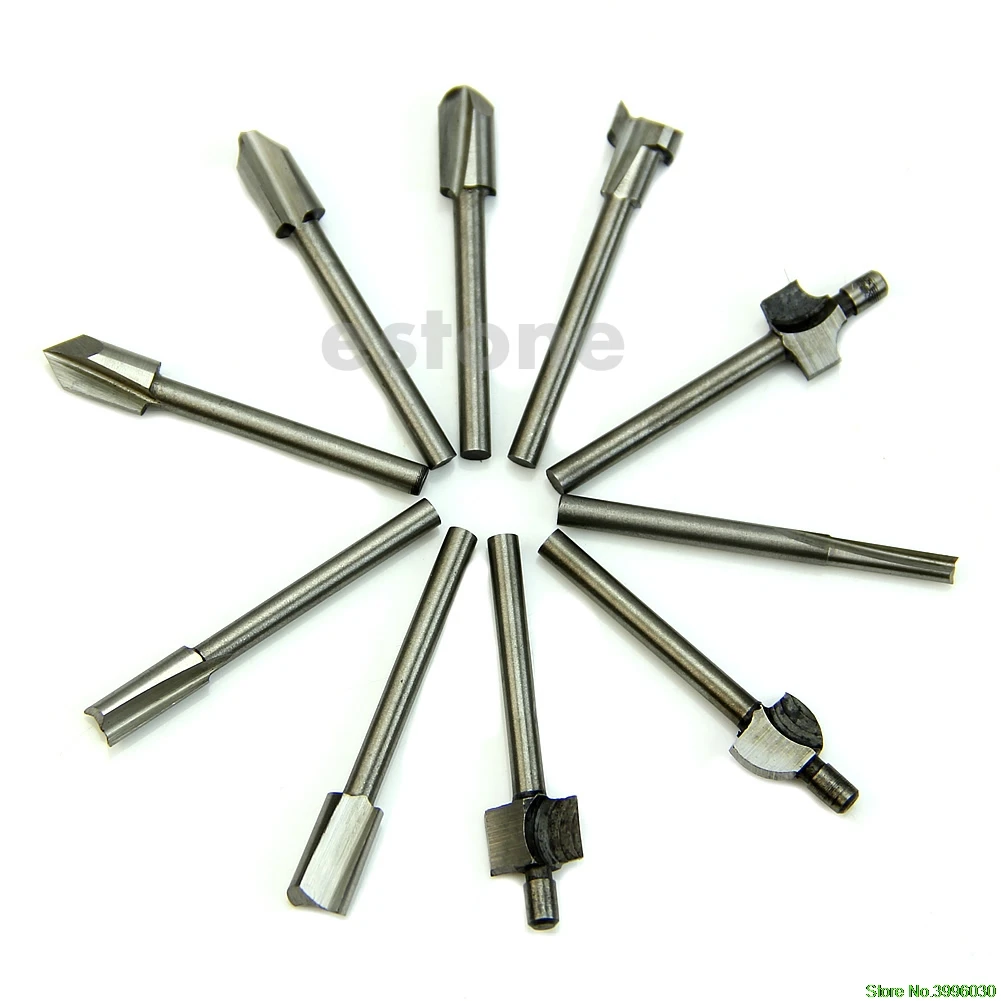

10x 1/8" Shank HSS Router Dremel Rotary HSS Woodworking Drill Bits Set New
