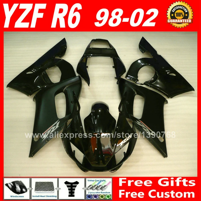 Comstom краски обтекатели Fit для Yamaha YZF R6 1998 1999 2000 2001 2002 черный пластик части YZFR6 98 99 00 01
