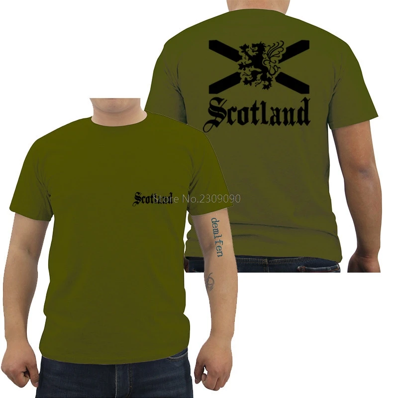 Army green Шотландский Флаг Шотландии Футболка мужская повседневная хлопковая футболка с коротким рукавом Повседневная мужская футболка хип-хоп футболки топы Харадзюку уличная одежда - Цвет: Army green