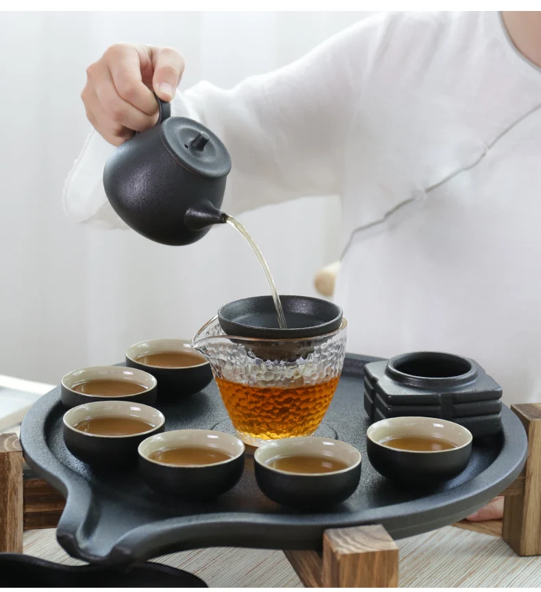Каменная мельница, чайный поднос, домашний, простой, керамический, сухой, пузырьковый стол, Круглый, кунг-фу, деревянный чайный столик, черный, керамический, чайный поднос, творческие подарки