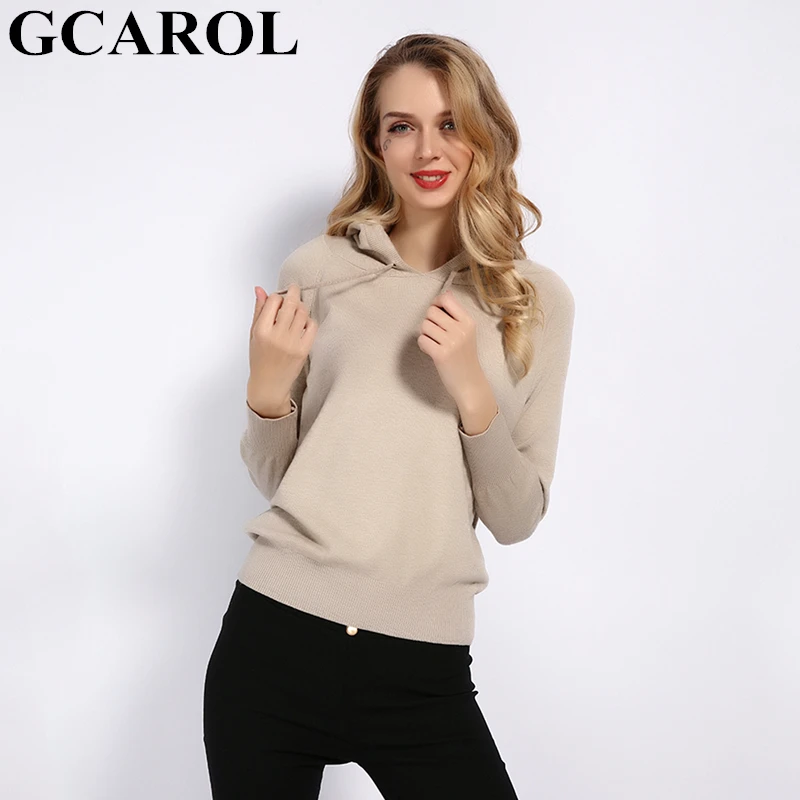 GCAROL Новый женский 30% шерстяной свитер с капюшоном Осень-зима мягкий теплый