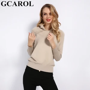 GCAROL Новый женский 30% шерстяной свитер с капюшоном, Осень-зима, мягкий теплый вязаный пуловер, повседневный эластичный базовый трикотажный джемпер, S-2XL