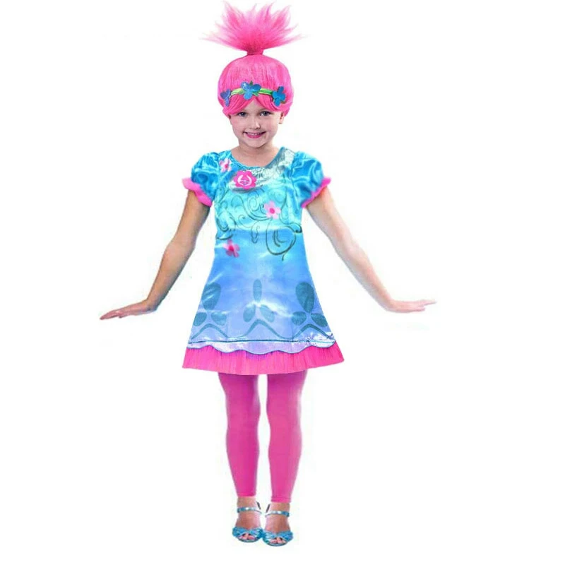 New Wearing a wig Summer Trolls Dress Christmas Costumes For Girls Lace Mesh Clothing Children Vampirina necklace 10 Years | Детская