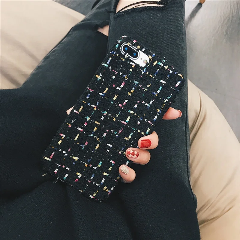 Плюшевые джинсовой ткани в клетку, чехол для телефона для iPhone XS/XR/XS Max ТПУ 7/8 7/8 plus/6/6s чехол(розовый/черный/белый/синий
