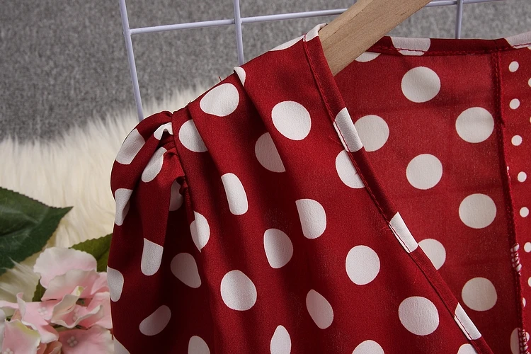 Женское винтажное платье в горошек ALPHALMODA лоскутное с длинными рукавами и поясом