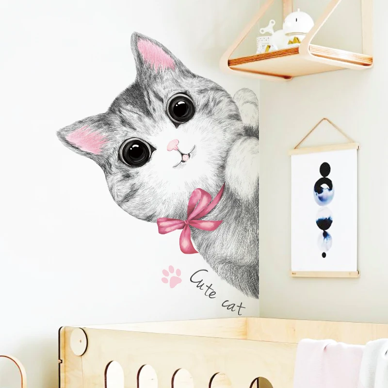 Kawaii стикер на стену с кошкой для детской комнаты детская спальня гостиная дверь