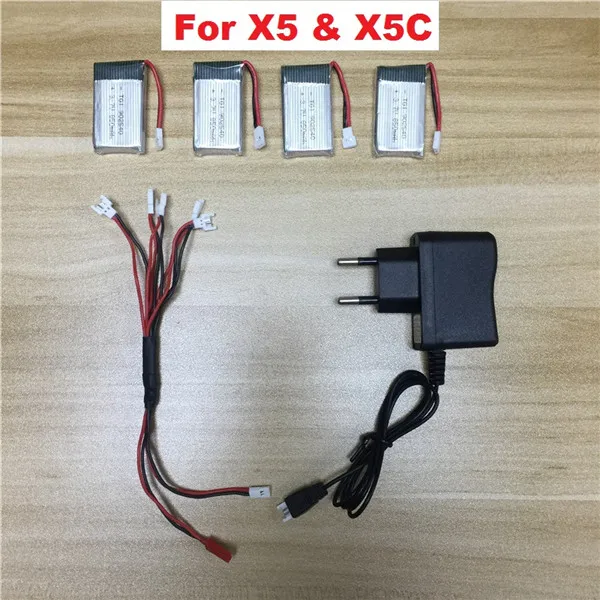 4x850 X5C Teeggi 850mAh 3,7 V LiPo батарея+ евро вилка AC зарядное устройство для SYMA X5C X5 X5SW X5HW X5HC RC Дрон Квадрокоптер запасные части батареи - Цвет: 4x850 X5C