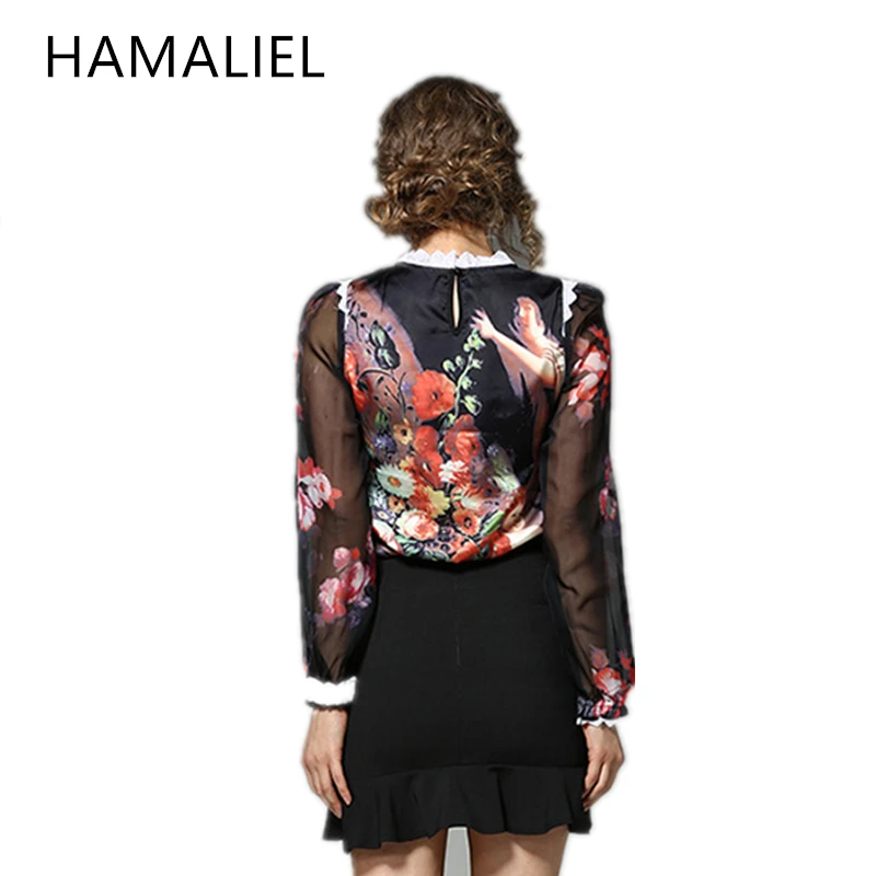 S-XL Women 2018 Summer Runway Blusas Feminina Angel Fashion Blouse Shirt Long Sleeve Silk Printing Painting Sexy Plus Size Top |