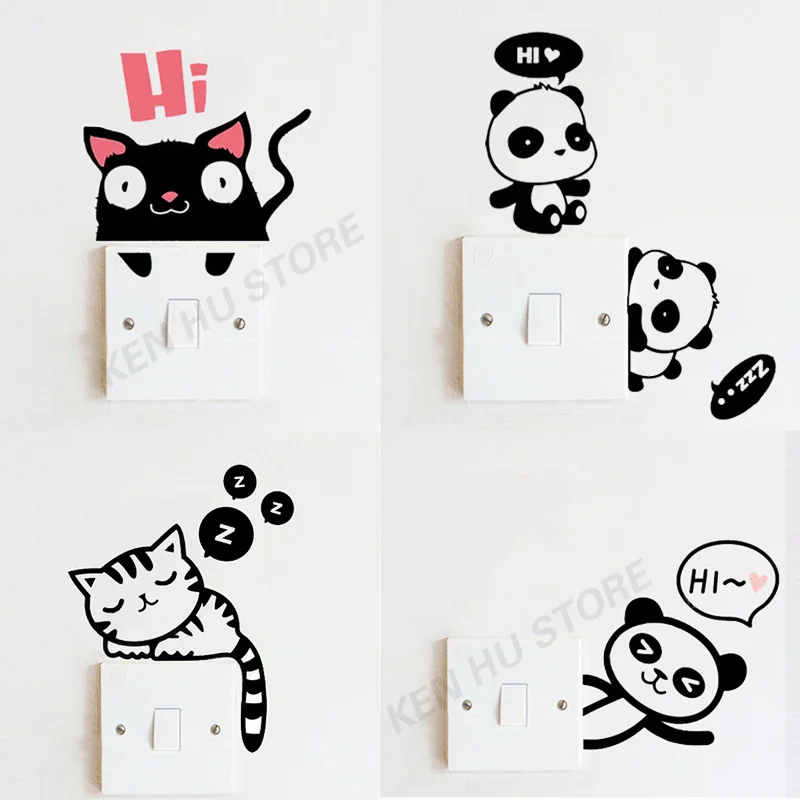 Kimtime Lovely cat Switch stickers for Wall decor Bike refrigerator laptop car Removable Waterproof | Игрушки и хобби