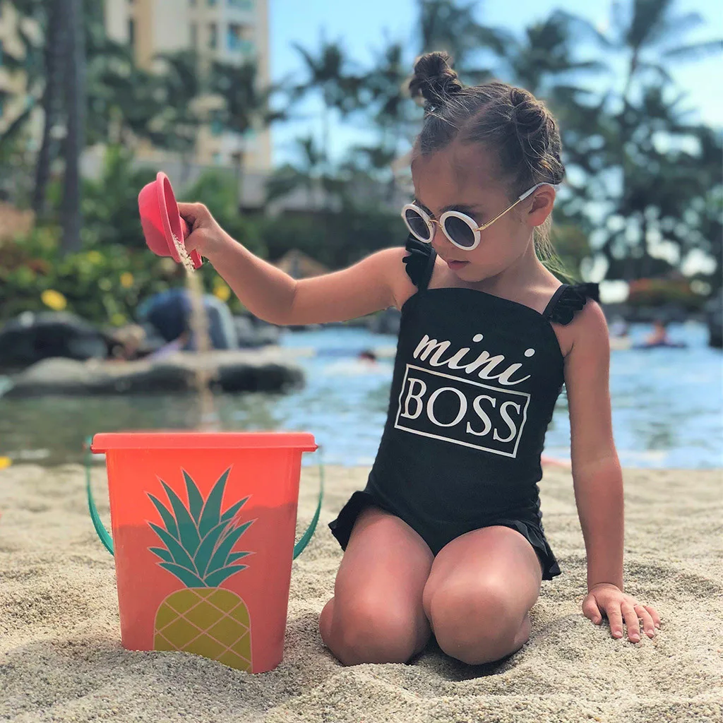 Купальный костюм для малышей купальный с оборками и буквенным принтом маленьких