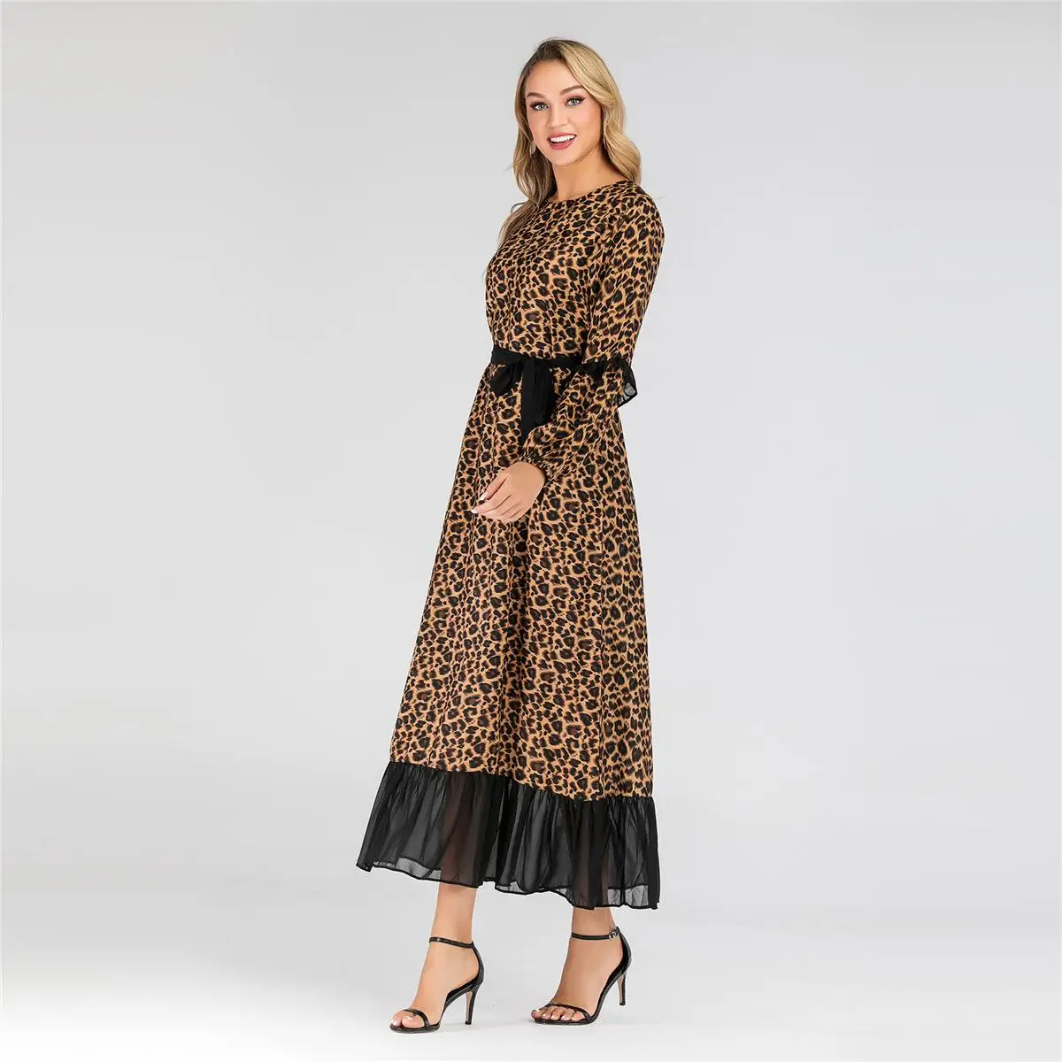 Платье женское длинное с леопардовым принтом мусульманская абайя кафтан платье