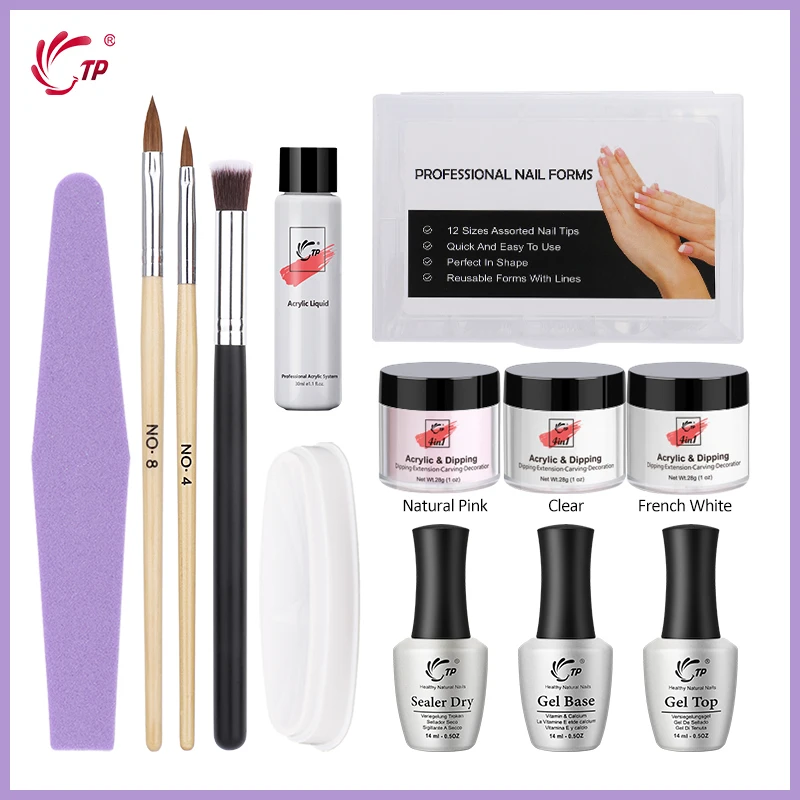 

TP Master Kit 4 in 1 Acrylic & Dip Powder + 14ml Dipping Gel Nail Art French Dust Brush Tray Extend Model File Manicure Tool