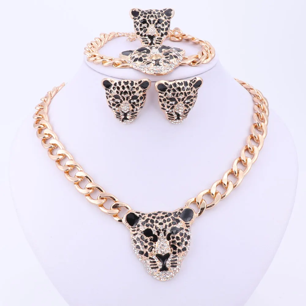 Крутой Леопардовый браслет серьги кольцо ожерелье для женщин модный