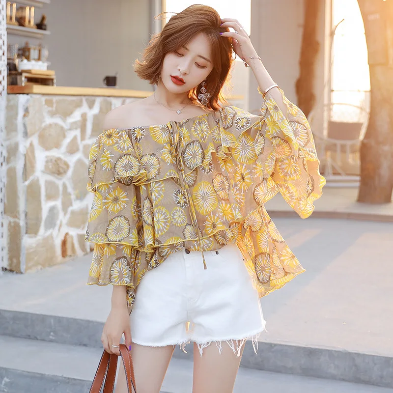 

Bohemian Ruffle Blouse Slash Neck Off Shoulder Blouse Ruffles Korean Blouse Blusas De Mujer Korean Fashion Boho Clothing
