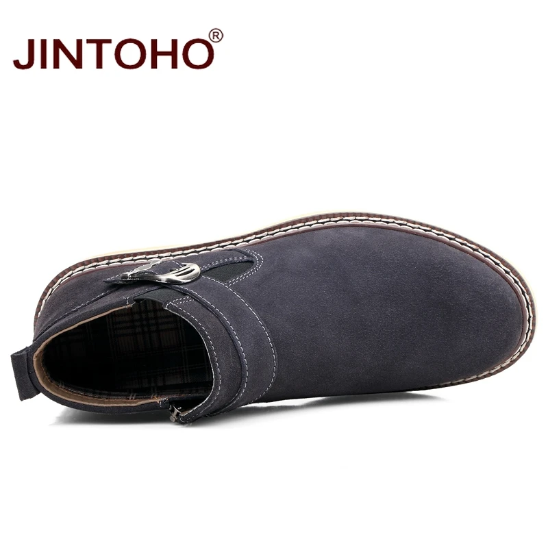 JINTOHO Мужская зимняя обувь модные брендовые мужские ботинки из натуральной кожи
