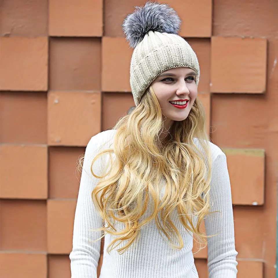 Женская зимняя шапка Модные Акриловые вязаные головные уборы с помпоном из