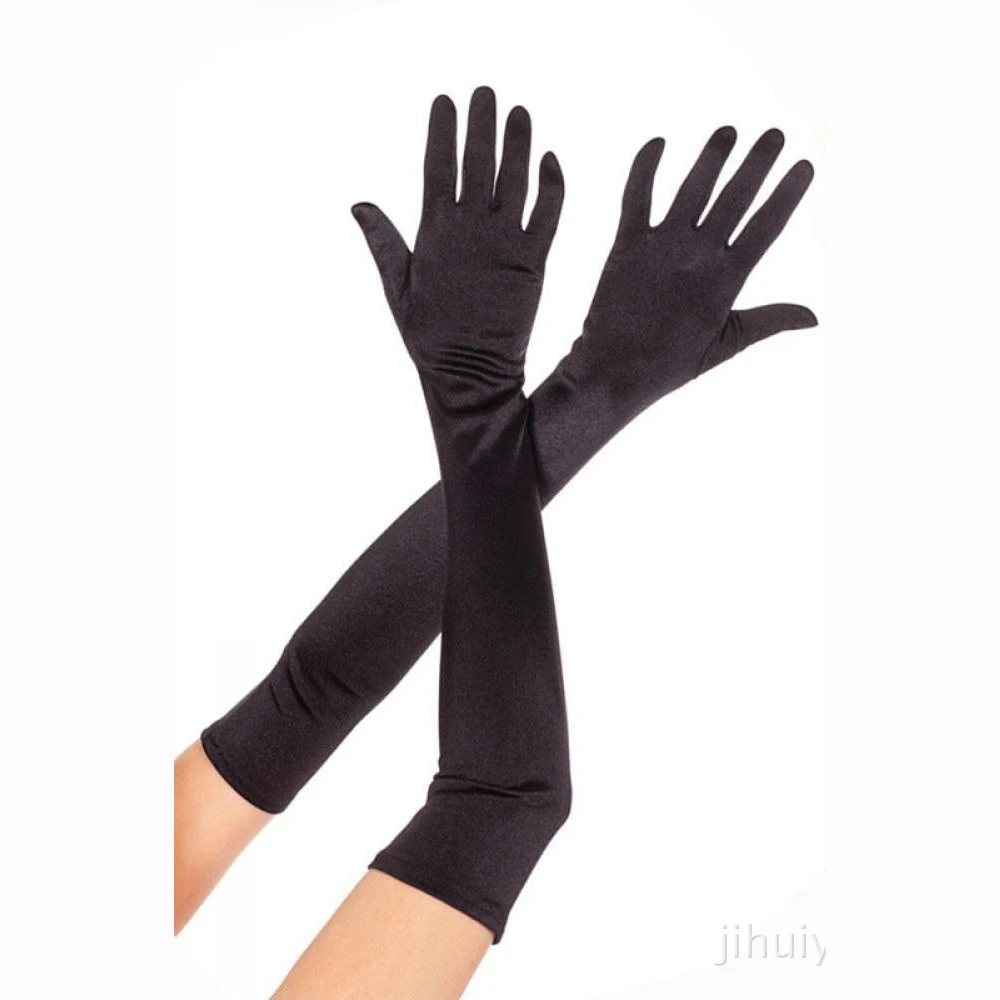 Black 1 пара, перчатки для защиты от солнца с длинными пальцами, опера, вечерняя вечеринка, выпускной костюм, модные перчатки, черные, красные, белые - Цвет: Black